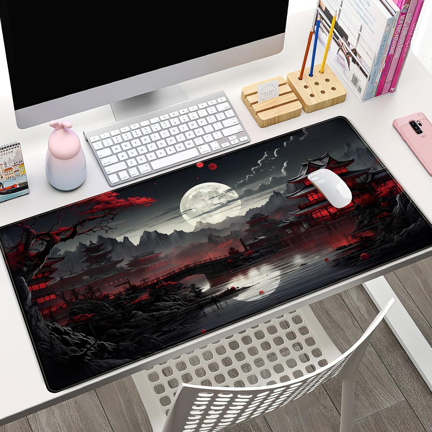 Gaming Keyboard And Mouse Pad - Японский настольный коврик Riverside Full Moon,