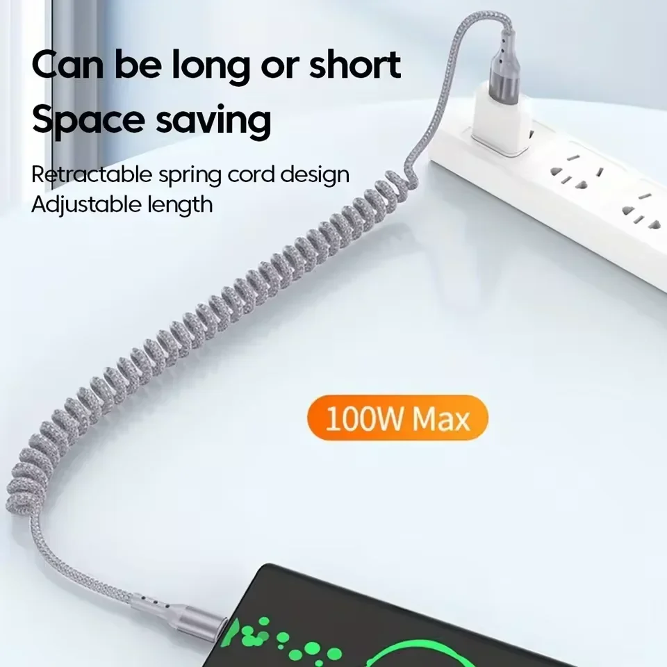 100 Вт USB Type C Пружинный ав – обзор и цена Coiled Usb Cable